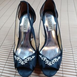 Badgley Michka women's black satin and rhinestone
